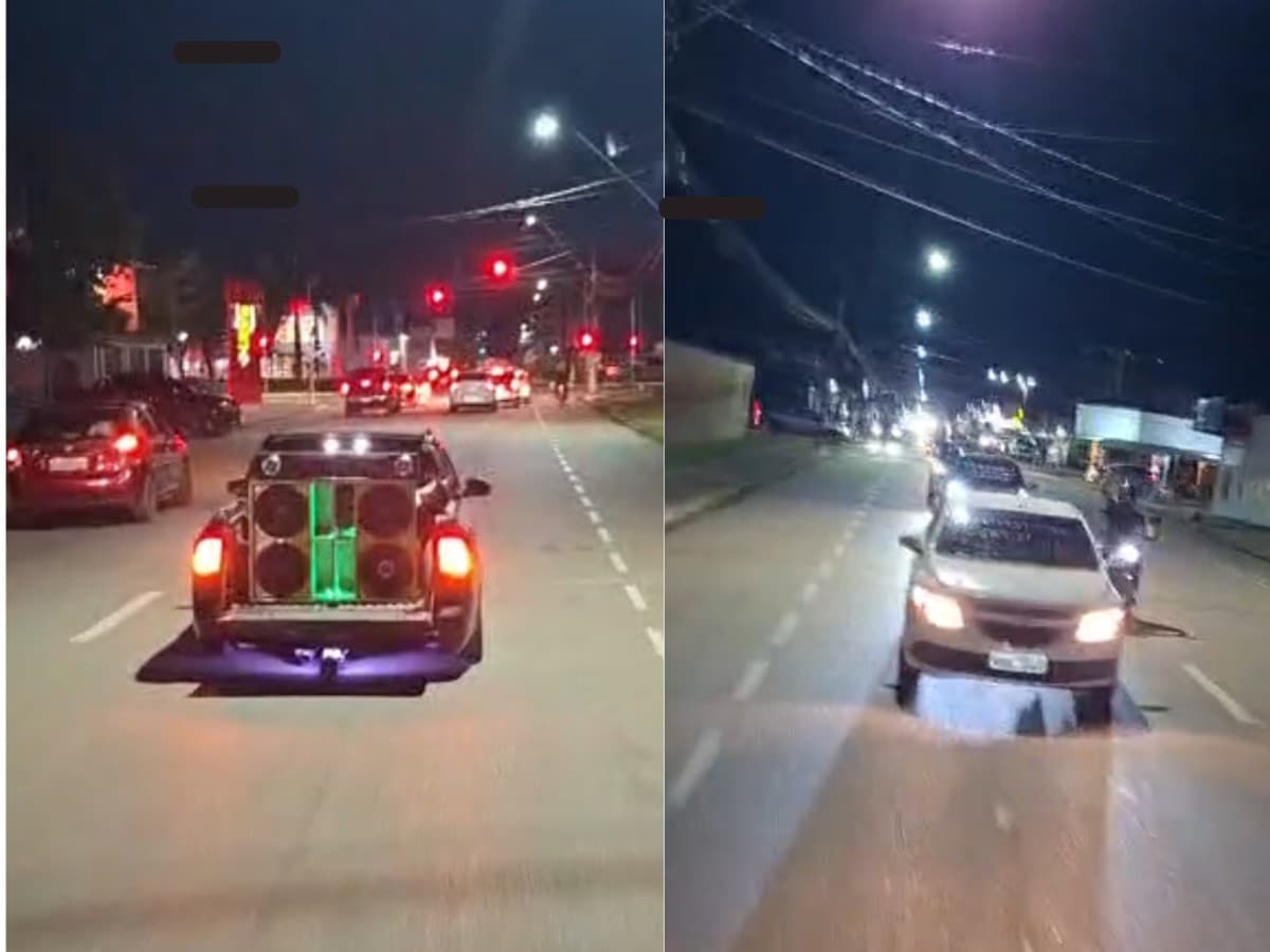 Carros de som decorados com faixas de formatura circulam por avenida de Porto Velho.