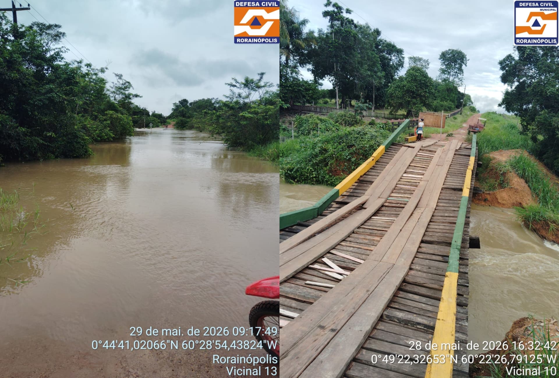 Estrada vicinal de terra alagada por enxurrada em zona rural de Rorainópolis.