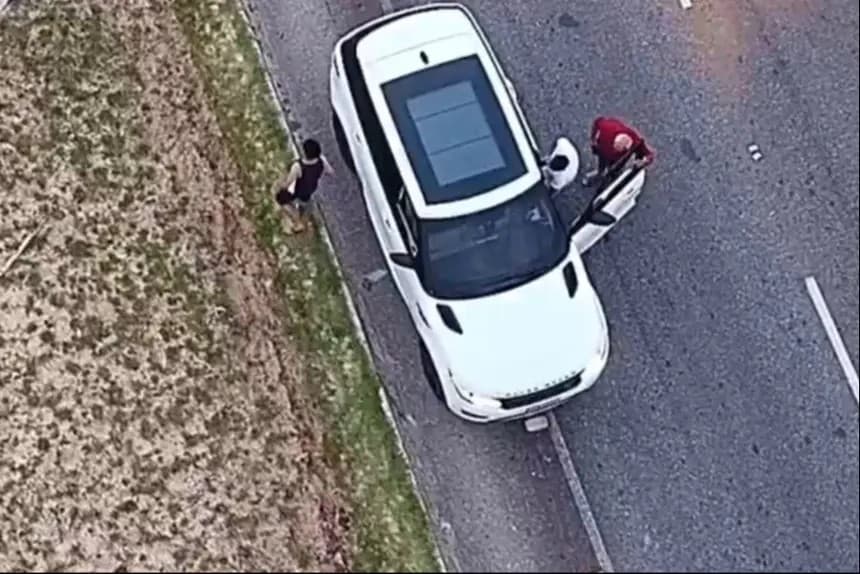 Drone do Detran sobrevoando a PA-444 durante fiscalização em Salinópolis.