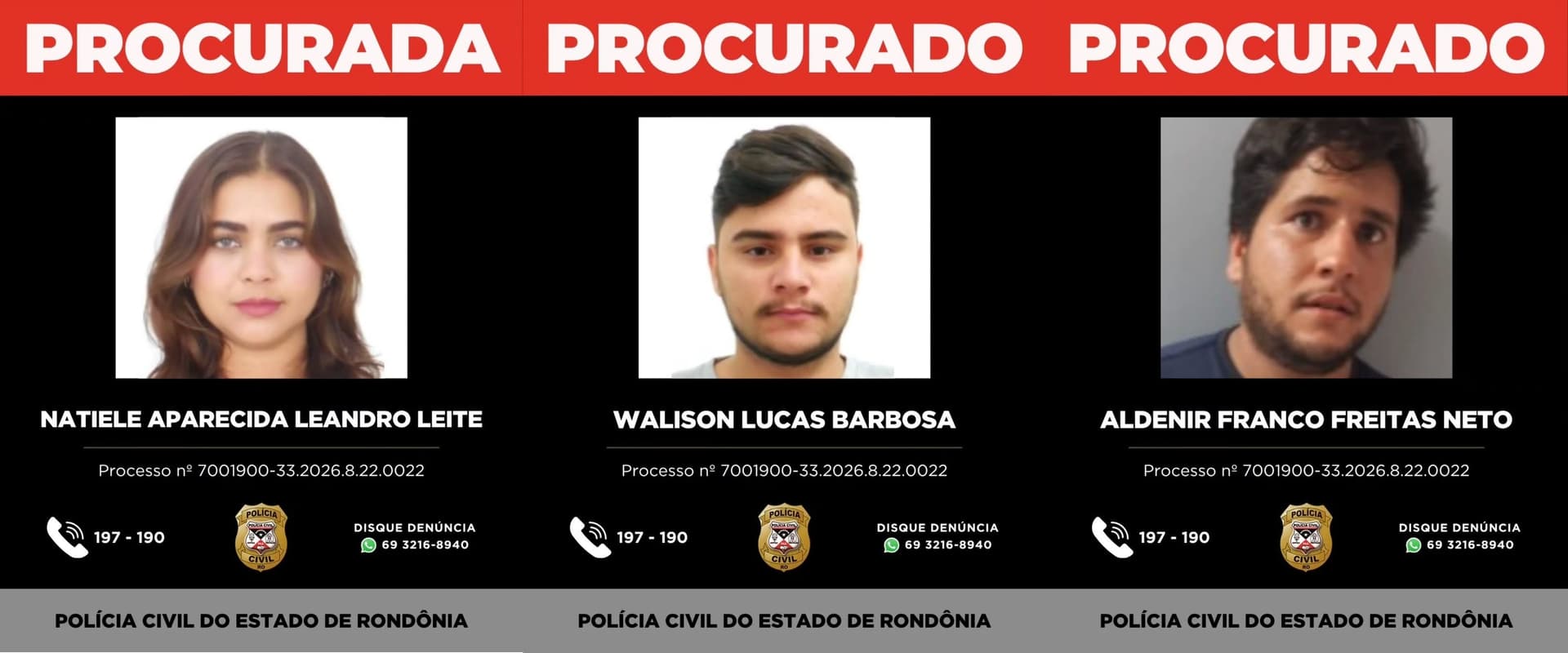 Fotos de foragidos divulgadas pela Polícia Civil de Rondônia durante investigação de homicídio em Seringueiras.