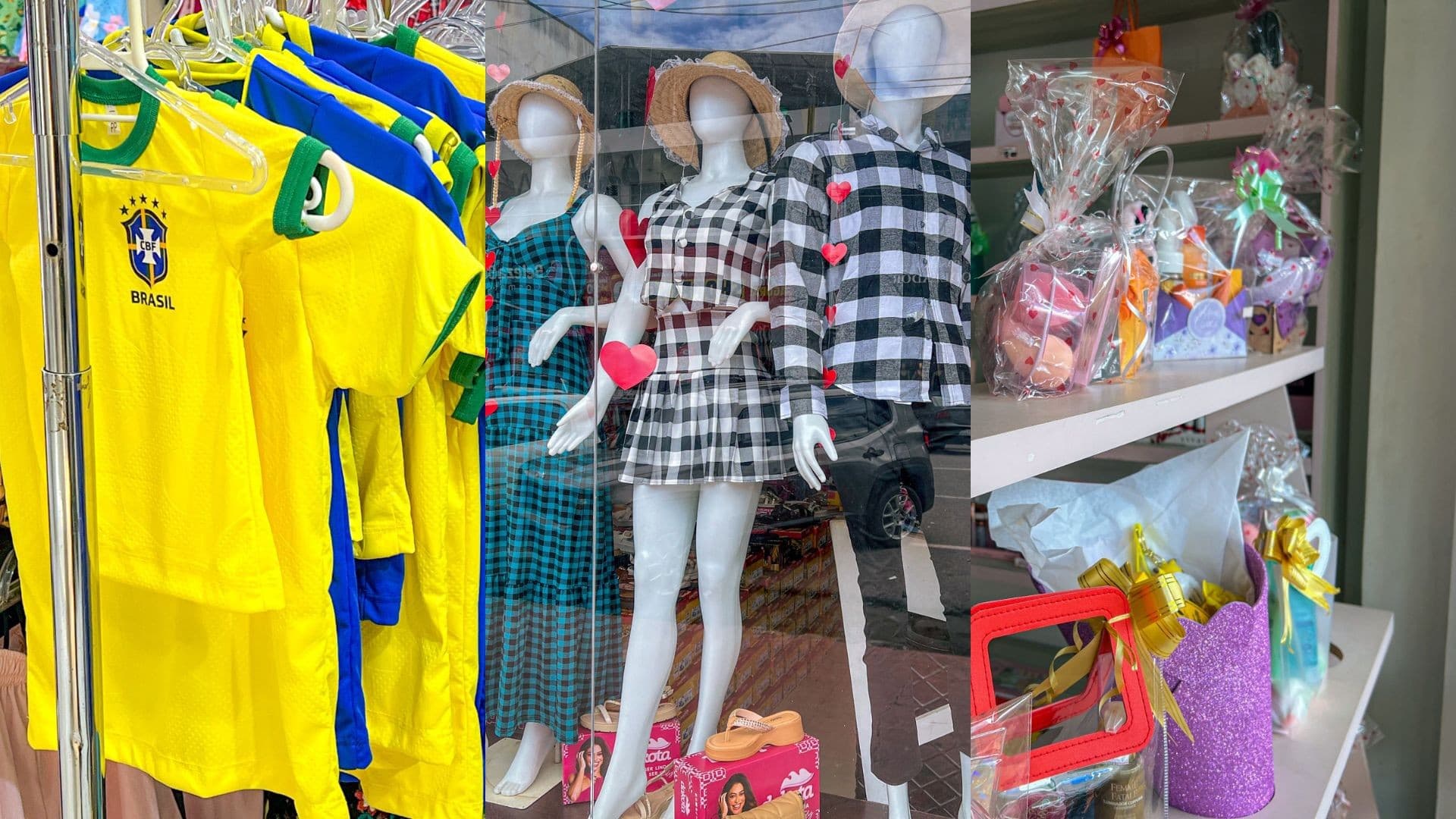 Vitrine de loja decorada no centro de Macapá em junho