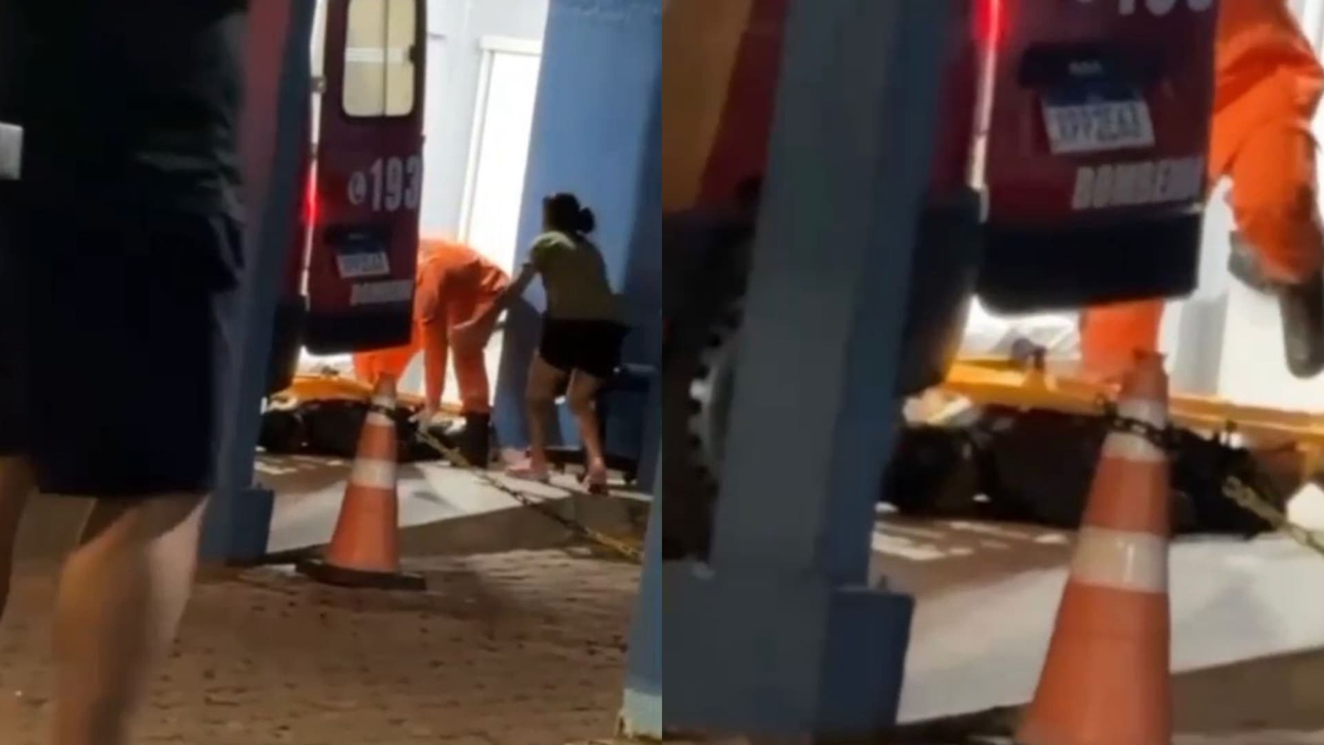 Câmera de segurança registra ambulância parada na entrada de unidade de saúde em Porto Velho.