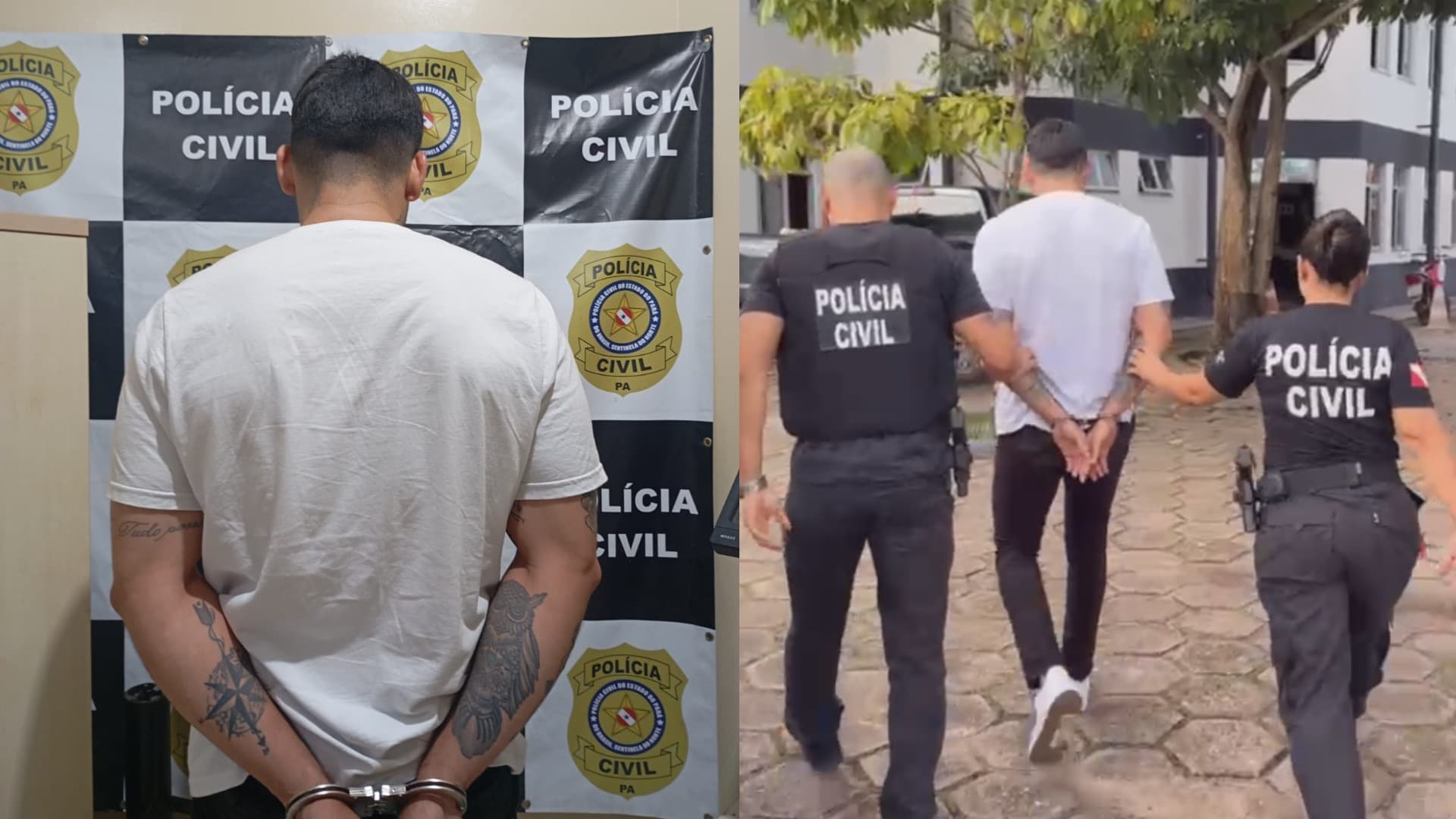 Viatura da Polícia Civil estacionada em frente à delegacia de Abaetetuba.