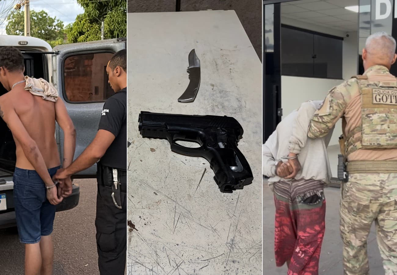 Viaturas da Polícia Civil do Tocantins estacionadas durante operação no setor Morada do Sol.