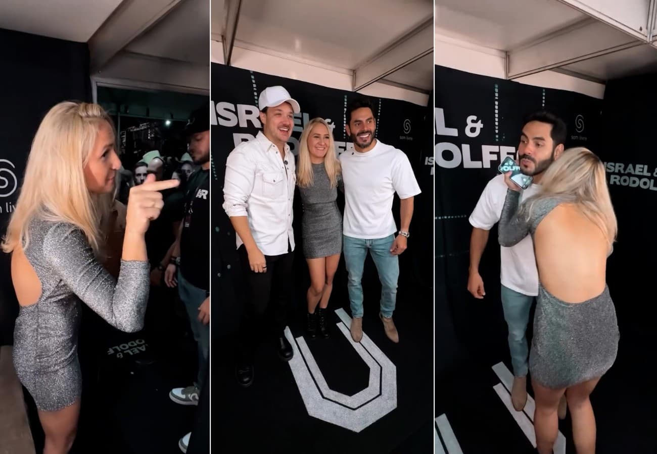 Camarote lotado com luzes roxas durante show de sertanejo em Paraíso do Tocantins.